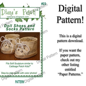 23. Doll Shoes and Socks PDF DIGITAL PATTERN for 14-16&quot; Cabbage Patch Kids and My Child Dolls Digital Download