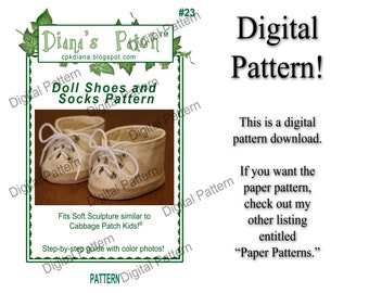 23. Doll Shoes and Socks PDF DIGITAL PATTERN for 14-16&quot; Cabbage Patch Kids and My Child Dolls Digital Download