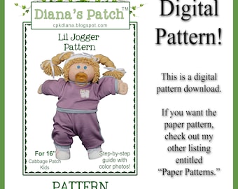 55. Lil Jogger Jogging Suit DIGITAL PDF PATTERN for 16" Cabbage Patch Dolls or similar
