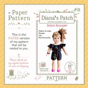 91 PAPIERSCHNITTMUSTER – Retro-Strampler-Schnittmuster für 45 cm große Puppen wie American Girl – Schulterfreier Strampler mit ausgestellter Taille