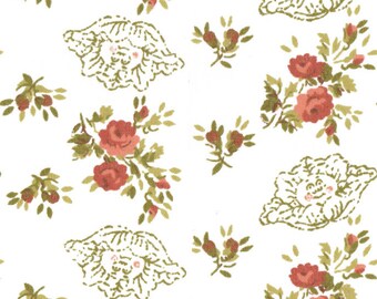 BTY Cabbage Rose Fabric, roses on a white background, choose color and design - cabbage, duck, bear, elephant, cat, giraffe - cotton fabric