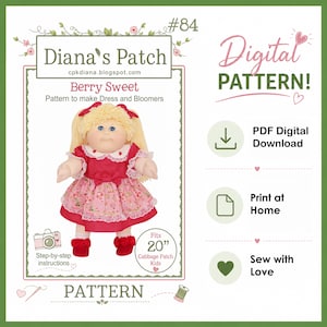 84 Berry Sweet Dress & Bloomers PATTERN Digital Download PDF for 20" tru ble Cabbage Patch Kids Dolls