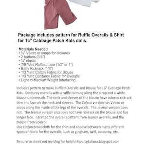 52. Ruffled Overalls DIGITAL PDF PATTERN for 16 Cabbage Patch Dolls or similar image 3