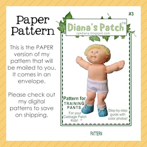 3. Training Pants Undies Underwear PAPER PATTERN for your 16&quot; Cabbage Patch Kids dolls and similar