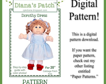 75. Wzór na sukienkę Dorothy do pobrania w formacie PDF dla 20-calowych lalek dziecięcych Cabbage Patch – wzór na sukienkę i majtki