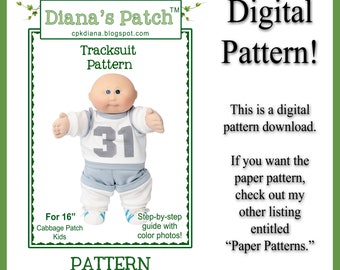 56. Tracksuit DIGITAL PDF PATTERN for 16" Cabbage Patch Dolls or similar