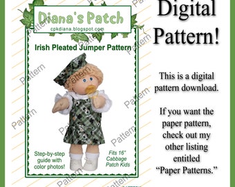 26. Irish Pleated Jumper DIGITAL PDF PATTERN For 16" Cabbage Patch Kids Dolls - Download, Print, Sew Jumper, Blouse, and Hat school uniform