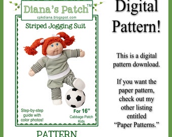 60. Striped Jogging Suit Jogger DIGITAL PDF PATTERN for 16" Cabbage Patch Dolls or similar