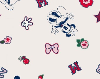 Mickey Minnie Mouse on Off White Disney by Springs Creative 43 inches wide 100% Cotton Fabric SC 72237 Springs Creative Floral Light Beige