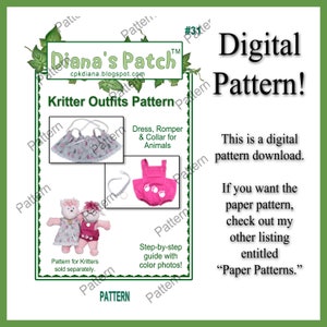 31. Kritters Outfits DIGITAL PDF PATTERN - Clothes to fit 14" Koosas and similar Cabbage Patch Dress Romper Collar -  Download, Print, Sew