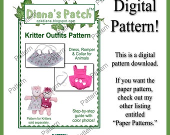 31. Kritters Outfits DIGITAL PDF PATTERN - Clothes to fit 14" Koosas and similar Cabbage Patch Dress Romper Collar -  Download, Print, Sew