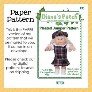 May include: A paper pattern for a pleated jumper, suitable for 50.8 cm Cabbage Patch Kids dolls. The pattern includes a step-by-step guide with colour photos. The image also features the text "Diana's Patch" and "Paper Pattern".