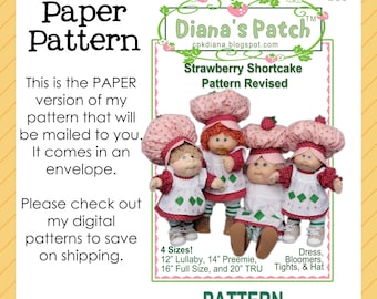 36. PAPER PATTERN Outfit inspired by Strawberry Sh0rtcake ~ for Lullaby 12", Preemie 14", Full 16" or TRU  20" Cabbage Patch Kids Dolls