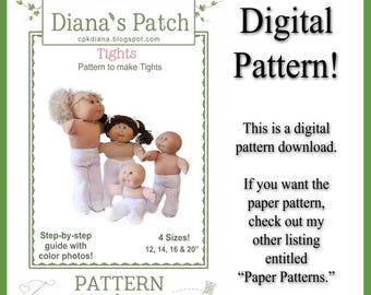 05 Doll Tights PDF Digital PATTERN for Cabbage Patch Kids ~ 4 Sizes! 20" TRU, 16" regular-size, 14" Preemies, 12" BBBs Download, Print, Sew