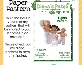 5. Doll Tights PAPER PATTERN for Cabbage Patch Kids dolls and similar ~ 4 Sizes! 20" TRU, 16" regular-size, 14" Preemies, 12" BBBs