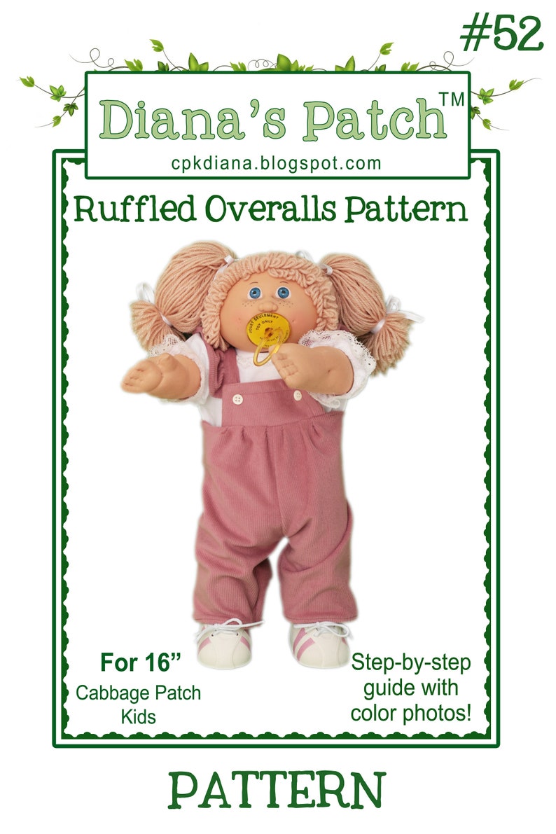 52. Ruffled Overalls DIGITAL PDF PATTERN for 16 Cabbage Patch Dolls or similar image 2