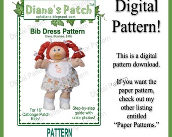 38. Bib Dress Digital PDF PATTERN for Dolls such as Cabbage Patch Kids - Download - Super Cute, like the giraffe bib dress by coleco.