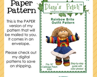 9. Outfit PAPER PATTERN inspired by Rainbow Brite for 16" Cabbage Patch Kids dolls and similar Dress, boots, bloomers, shirt, romper, jumper