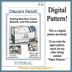 41. Sewing Room Accessories PDF Download Tutorial Instructions to make Sewing Machine Cover, Fabric Baskets, and Round Pedal Pincushion