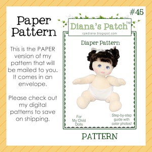 45. Diaper PAPER PATTERN for My Child Dolls and similar - super quick and easy!