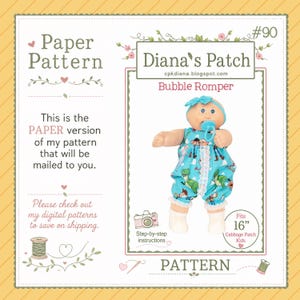 90 PAPER PATTERN for 16" Cabbage Patch Dolls or Similar -Bubble Romper Pattern