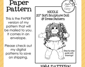 NICOLE 1984 Vintage 20” Soft Sculpture Cloth Doll Pattern Boy Girl Like Cabbage Patch Paper Pattern Threefold Cord Creations