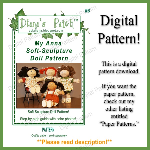 6. My Anna Doll Soft Sculpture Pattern PDF DIGITAL DOWNLOAD like 16" Cabbage Patch Kids - Cloth Doll - 7 Hairstyles - Step by Step Photos