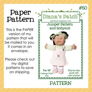 50. Bodysuit and Jumper PAPER PATTERN for 16&quot; Cabbage Patch Dolls or similar