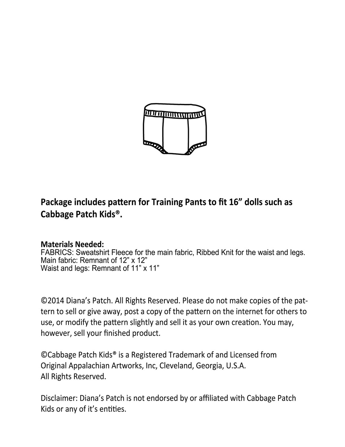 PDF Training Pants Undies Underwear Pattern for Your Cabbage Etsy