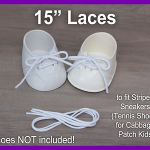 White SHOE LACES STRINGS for Dolls or Babies Cabbage Patch Kids American Girl My Child Designer Line Hightop Tennis Toddler Weebok 15" Tennis