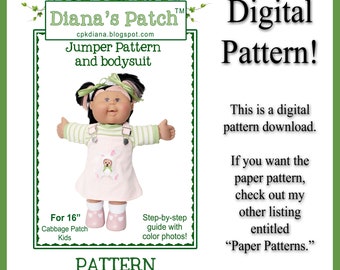 50. Bodysuit and Jumper DIGITAL PDF PATTERN Download for 16" Cabbage Patch Dolls or similar