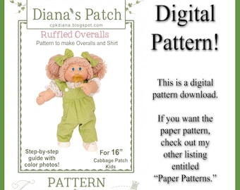 52. Overall met ruches DIGITAAL pdf-PATROON voor 16" Cabbage Patch Dolls of iets dergelijks *Bijgewerkt!*