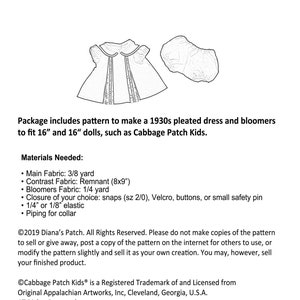 18. PDF 1930s Pleated Dress Digital PATTERN (modern or vintage) For 16" Cabbage Patch Kids Dolls or similar- Download, Print, Sew image 8