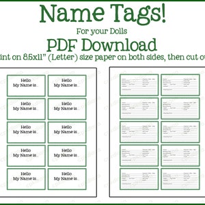 PDF DOWNLOAD Name Tags für Doll Collection oder ähnliches