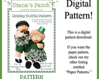 47. Holiday Outfits DIGITAL PATTERN for 16" Cabbage Patch Dolls or similar Dress, Bloomers, T-Shirt, Bowtie, Vest, Shortalls, Hat Boy Girl
