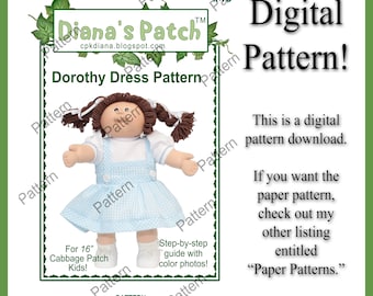 16. Dorothy Dress & Bloomers DIGITAL PATTERN For 16" Cabbage Patch Kids Dolls - Download, Print, Sew - Wizard of Oz Costume