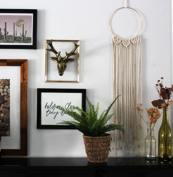 Macrame wall hanging with gold ring simple, wall hanging, boho, gift idea - Main Image