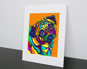 Pug Matted Art Print  | USA Made Giclée Print | Pug Wall Art | Unique Gift for Pug Lovers