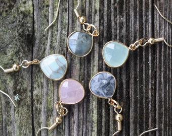Nantucket Collection 10k Gold Plated Earrings Stone Teardrop Dangle Earrings