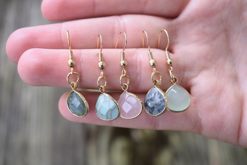 Nantucket Collection 10k Gold Plated Earrings Stone Teardrop Dangle Earrings