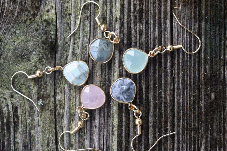 Nantucket Collection 10k Gold Plated Earrings Stone Teardrop Dangle Earrings
