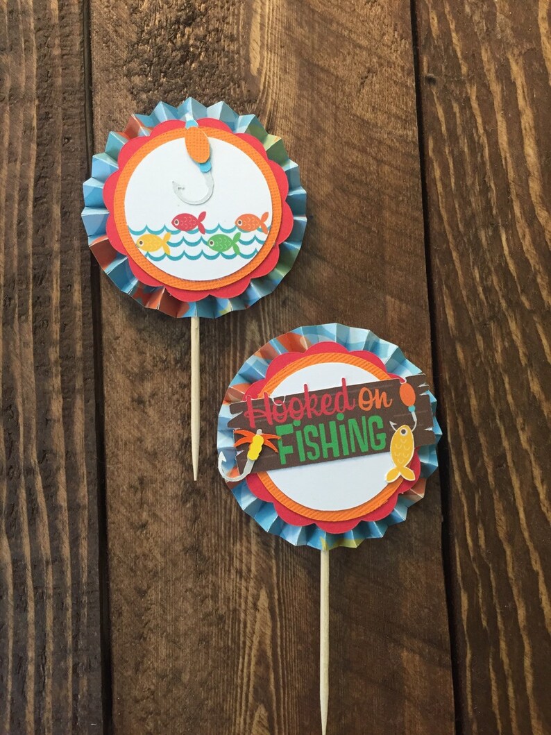 Hooked on Fishing Cupcake Toppers set of 12 Etsy