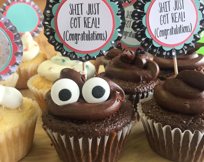 24 Pcs. Shit Just Got Real Party Picks, Cupcake Toppers, Food Picks ...