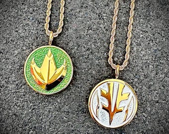 PREMIERE Dragonzord Tigerzord Coin Necklace: Double-Sided Stainless Steel, Gold + Enamel Finish