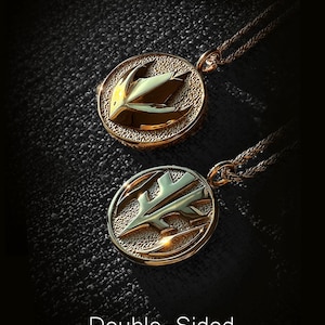 Dragonzord Tigerzord Coin Necklace: Double-Sided Stainless Steel, Gold Finish