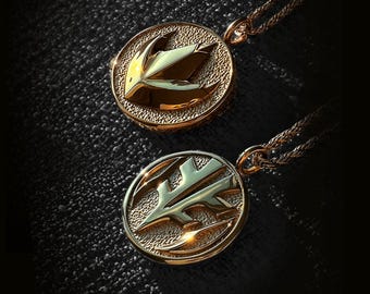 Dragonzord Tigerzord Coin Necklace: Double-Sided Stainless Steel, Gold Finish