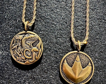 VINTAGE style Tribe Power Coin Dragon Ranger Necklace: Double-Sided Stainless Steel, Gold Finish