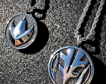 VINTAGE Silver Double-Sided Dragonzord & Tigerzord Coin Necklace