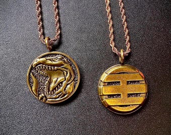 Vintage Style Power Rangers Coin Necklace: Red Tyranno & Zeo Gold