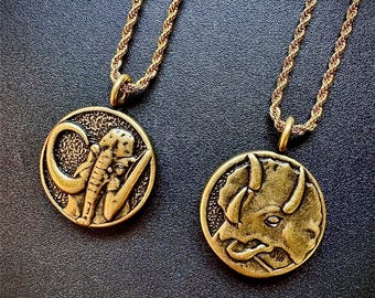 METAL Vintage Mastodon and Triceratops Ranger Double-Sided power coin necklace Gift